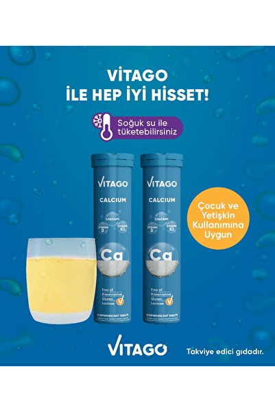 Vitago 2'li Paket- Kalsiyum, D3, K2 Vitamini Içeren Efervesan Tablet