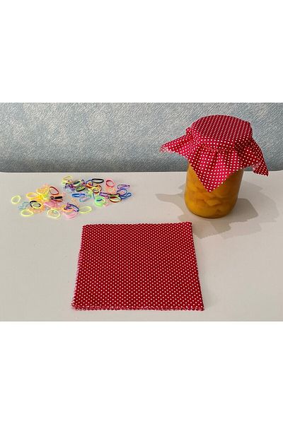 AdaEsintisi 50 Pieces of White Polka Dot Red Jar Lid Fabric (Cover) and Colored Binding Rubber