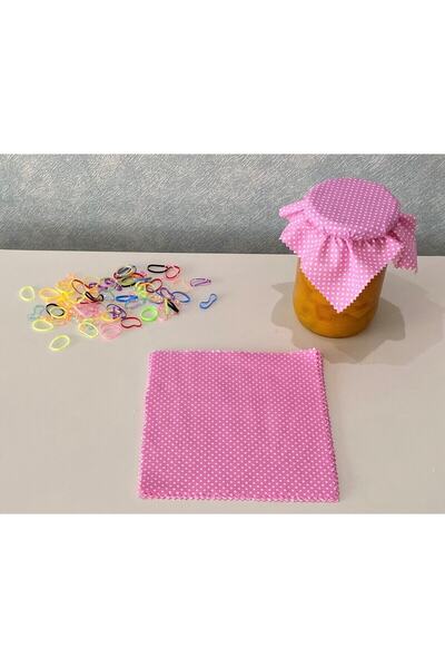 AdaEsintisi 50 Adet Puantiyeli Pembe Kavanoz Kapağı Kumaşı (Örtüsü) ve Renkli...