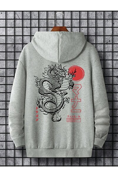 MOONBULL Unisex φούτερ με στάμπα Dragon με κουκούλα oversize