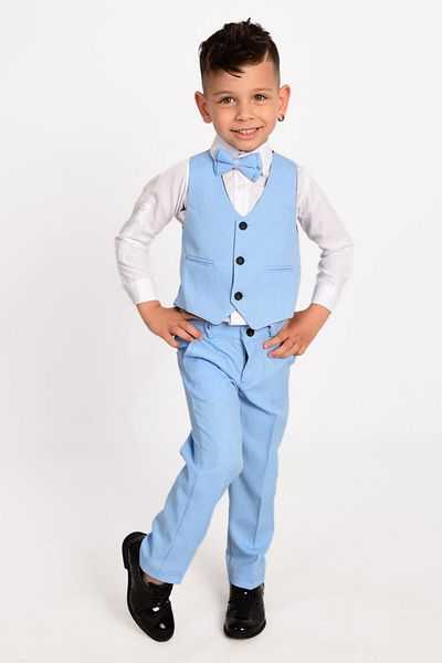 Merdia Kids Costum pentru baieti smoking cu 3 nasturi cu vesta si papion