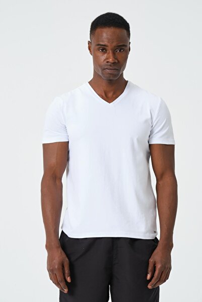 NAP Erkek Beyaz V Yaka Standart Fit Kesim T-shirt
