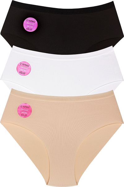 FOURAA Women's Laser Cut Non-Marking Panties with Elastic Waist Micro 3-Piece Pack