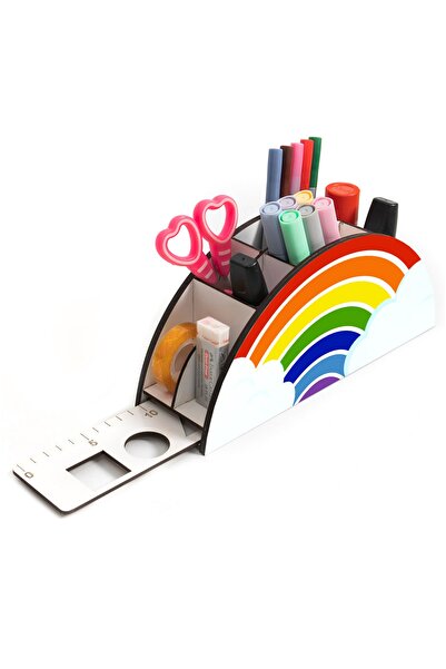 Notpa Ahşap Vip Sevimli Hayvanlar Gökkuşağı Cetvelli Masaüstü Kalemlik Çocukl...