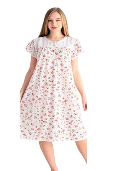 LİMİSSİ Limissi 23702 Flower Pattern Oversize Large Size Short Sleeve Nightgown