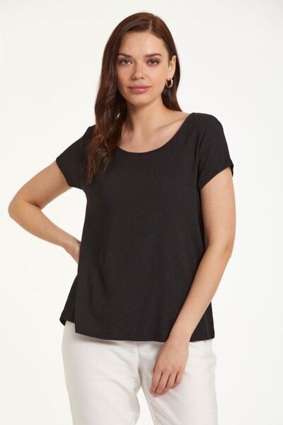 İKİLER Yuvarlak Yaka Sırtı Halka Detaylı Bluz 023-1051