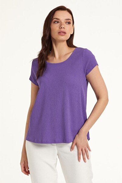 İKİLER Yuvarlak Yaka Sırtı Halka Detaylı Bluz 023-1051