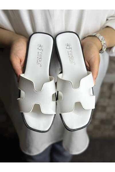 YILDIZ SHOES Women's Slippers Summer Daily Slippers Sea Beach Dowry Guest Indoor Slippers WHITE