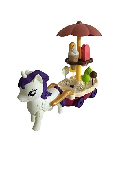JOYFUL CHİLD Unicorn Ice Cream Cart Portable Ice Cream Cart with Sound and Light 30 cm