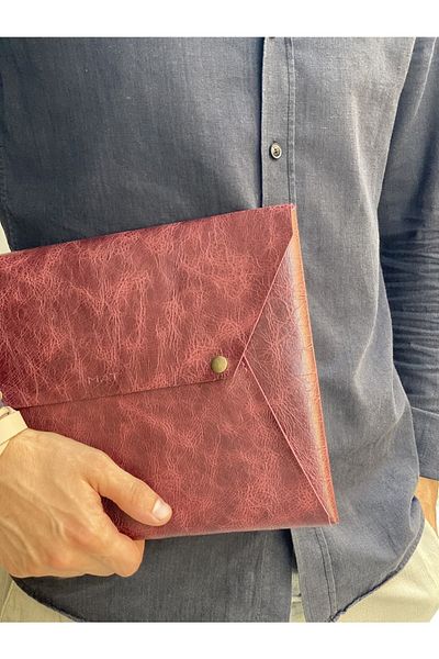 MAT Deri حقيبة كمبيوتر محمول من الجلد الطبيعي باللون العنابي متوافقة مع ماك بوك اير وماك بوك برو 13 بوصة