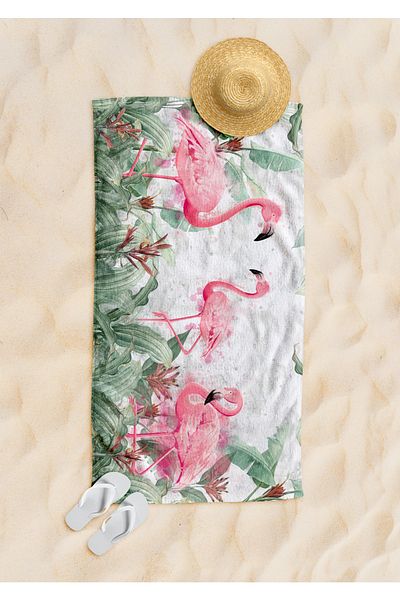 cott land Πετσέτα μπάνιου παραλίας με μοτίβο Flamingo με ψηφιακή εκτύπωση