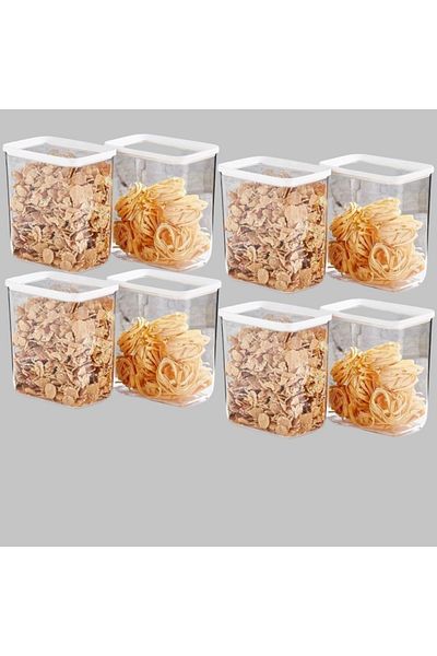 VİP AHMET 8 Pieces 2200ml Vipahmet Classic White Lid Vacuum Storage Container