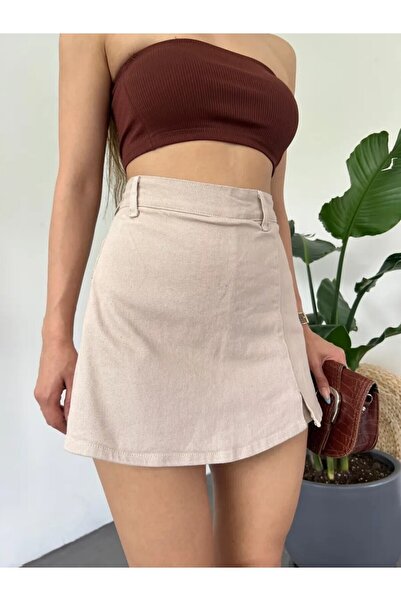 Genel Markalar Kadın Yırtmaç Detaylı Kısa Denim Şort Etek