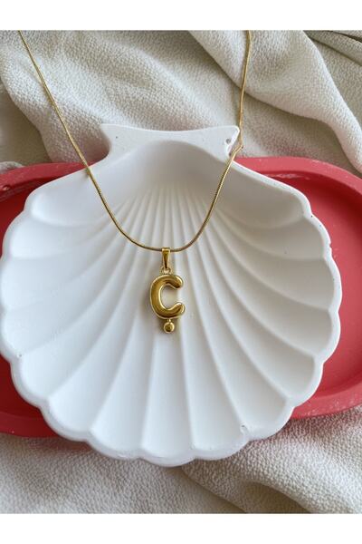 Picmic Design Studio Kadın Altın Kaplama Bombeli Ç Harfli Kolye, Bubble Ç Har...