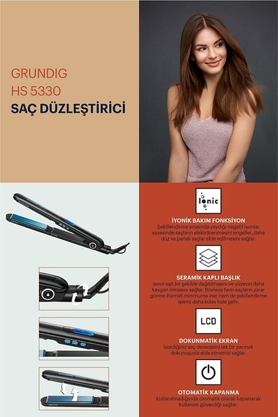 Grundig مكواة فرد الشعر ذات الوظيفة الأيونية المطلية بالكيراتين من السيراميك Hs 5330