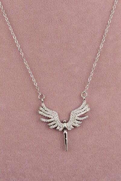 Keyifli Hayaller قلادة من الفولاذ الملاك - نموذج الملاك من حجر الزركون 316L ق...