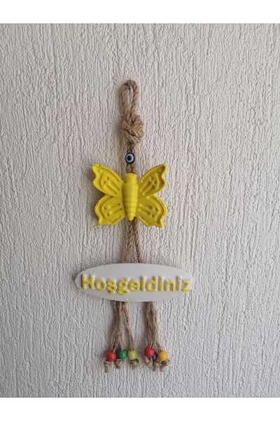Grimsi زينة حائط باب الترحيب على شكل فراشة صفراء