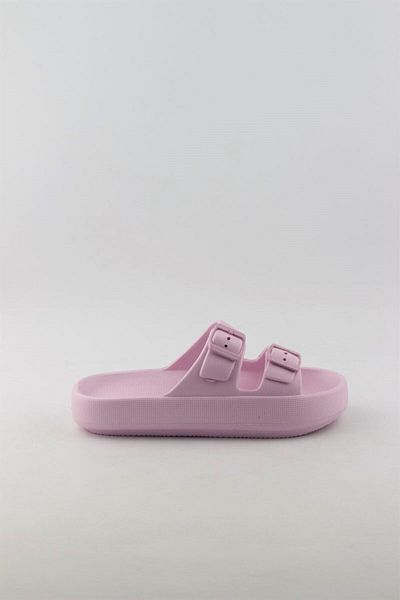 Akınal Bella Women's Double Buckle Platform Sole Eva Summer Slippers - Powder