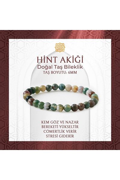 Saff Doğal Taş Indian Agate Natural Stone Bracelet 6mm