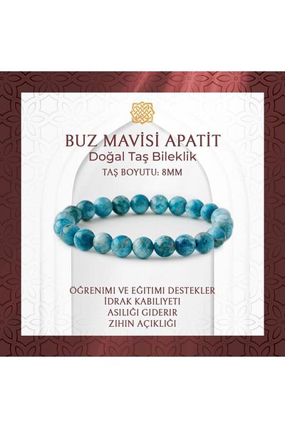 Saff Doğal Taş Ice Blue Apatite 8mm Natural Stone Bracelet