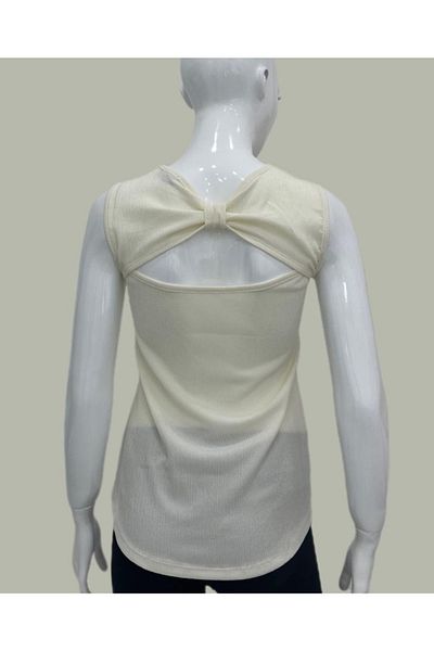 Moda Işık Γυναικεία Κρεμ Χρώμα Μπλούζα με Παράθυρο Πίσω