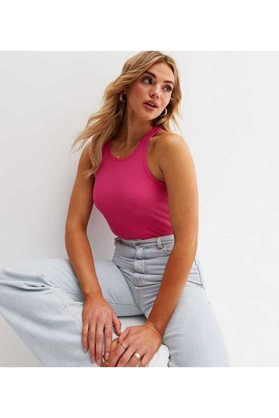 GÖZDE GİYİM Women's Ribbed T-shirt Halter Neck Knitted Tank Top