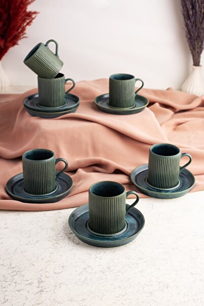 OMS PASLANMAZ 12 Parça - Porselen Mat Yeşil - Fincan Takımı - Yeşil