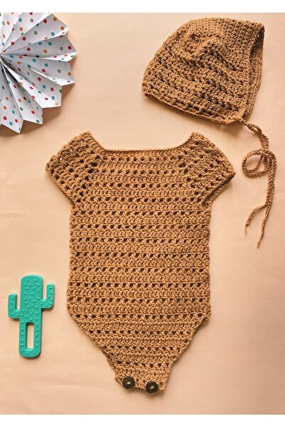 The Cloudish Shop Baby Hand Knitted Mercerized Jumpsuit Hat Set Blue Cream 0-...