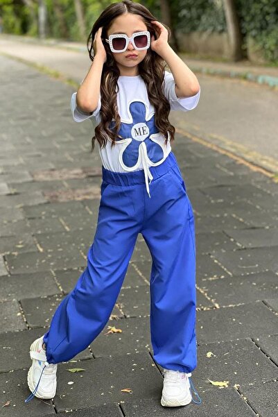 Riccotarz Girl's Crew Neck Blue Tracksuit with Printed Rope Detail