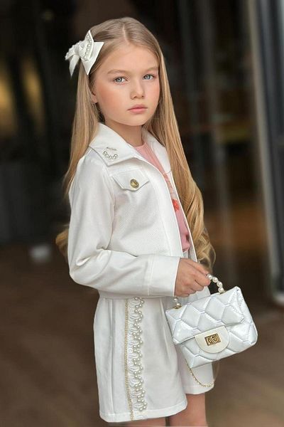 Riccotarz Set de perle pentru fete cu broderie din guipură, cu imprimeu de flori, cu fund alb