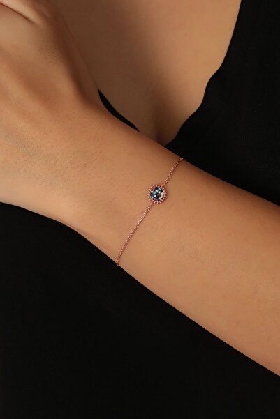Bilsen Store 925 Ayar Gümüş Rose Kaplama Mix Taşlı Güneş Model Bileklik