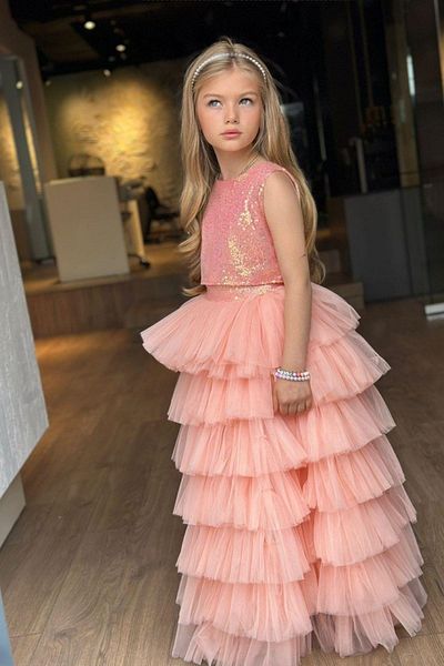 Riccotarz Girl's Round Neck, Shining Detailed Tulle Skirt and Tailed Soman Evening Dress