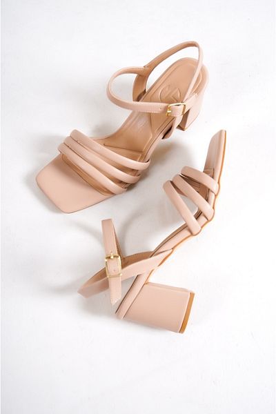 Modabuymus Asymetrické páskové sandály na podpatku Nude Color - Melodi