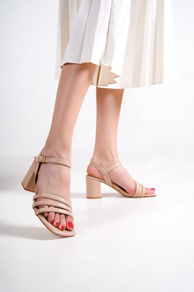 Modabuymus Nude Color Asymmetrical Strappy Heeled Sandals - Melodi