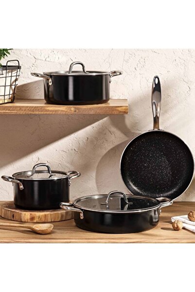 Emsan Tencere Seti Granit 7 Parça Master Class Siyah
