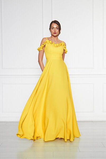 NO48 Rochie de seară maxi evazată din țesătură țesătă cu bretele reglabile