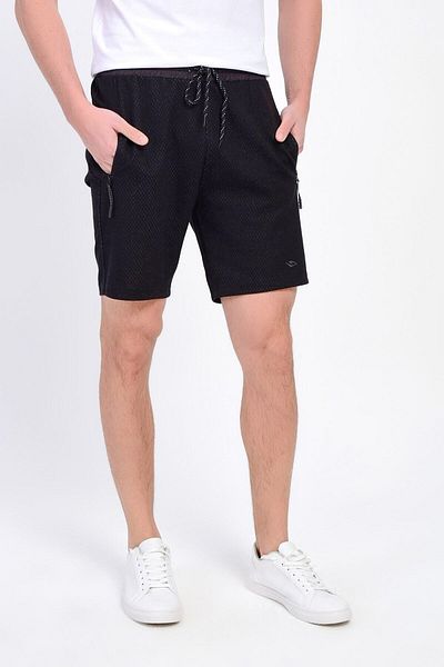 DYNAMO Men's Black Elastic Waist Pocketed Shorts & Bermuda Textured Sports Fabric