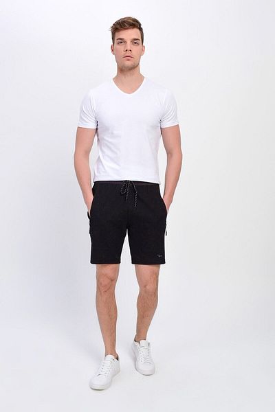 DYNAMO Men's Black Elastic Waist Pocketed Shorts & Bermuda Textured Sports Fabric