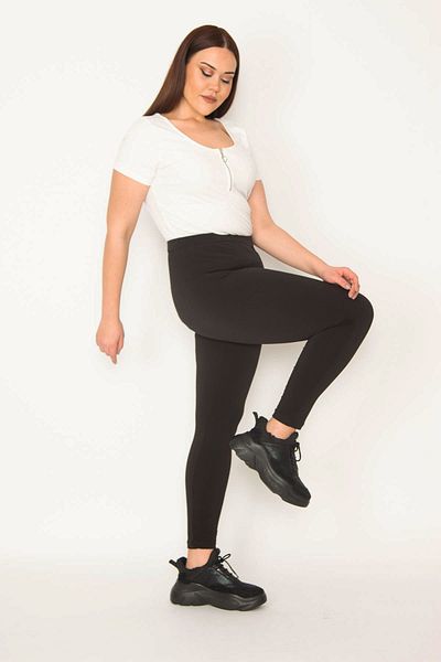 Şans Schwarze Plus-Size-Leggings mit Raffung für Damen 65n36529