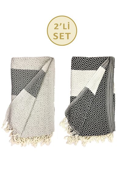 sethome collection Set of 2 Beach Towels, Peshtemal Cotton 100x180cm (English Series)