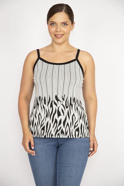 Şans Women's Gray Plus Size Glitter Detailed Strappy Blouse 65n36551
