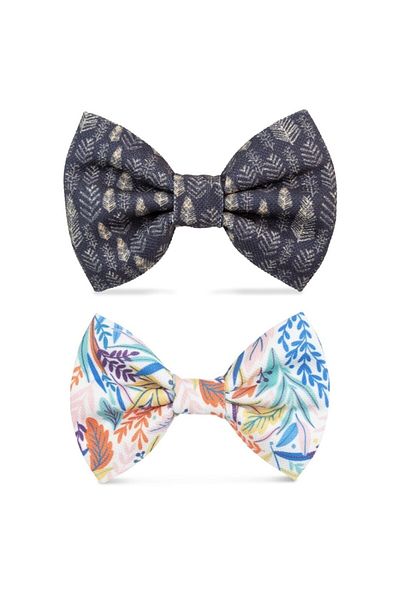 Lusi Doog Black Patterned and Floral Patterned Dog Bow Tie Set of 2
