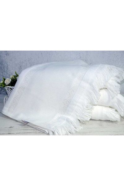 Fiesta Λευκή Ατμανό Κεντημένη Πετσέτα Προσώπου με Μαρκίζες 6 τεμαχίων 50x90 cm.