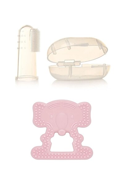 Babyjem عضاضة على شكل فيل وردي + فرشاة أسنان للأطفال - مع صندوق تخزين