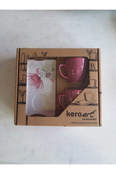 Keramika 4 Pieces Coffee Cup for 2 People Pink
