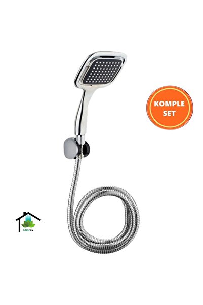 mintev Siyah Kare Lüks Duş Seti Krom Hortum Ve Mafsal