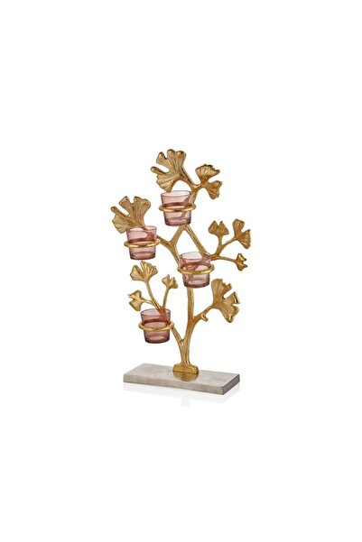 beyazsarayhomeconcept GİNGKO YAPRAKLI 4 KOLLU MUMLUK 32X9,5X48 CM