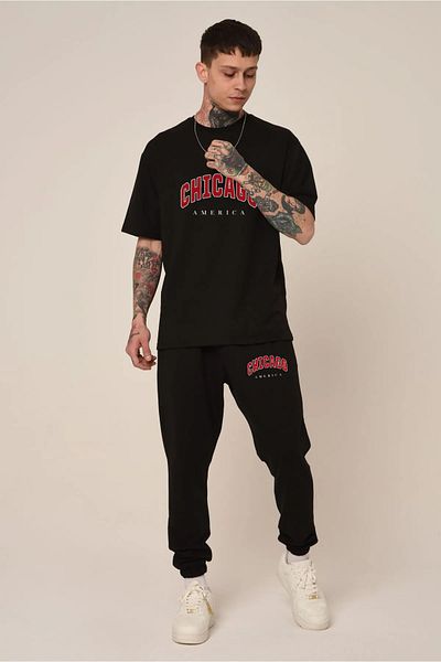 aynewmoda CHICAGO Printed Tshirt tracksuit bottom top Set