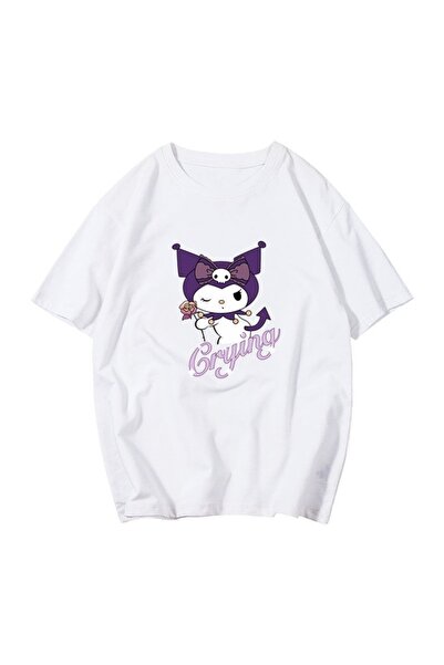 MECH BUTİK Kuromi Plače Štampano Crna Oversize kroj T-shirt Majica