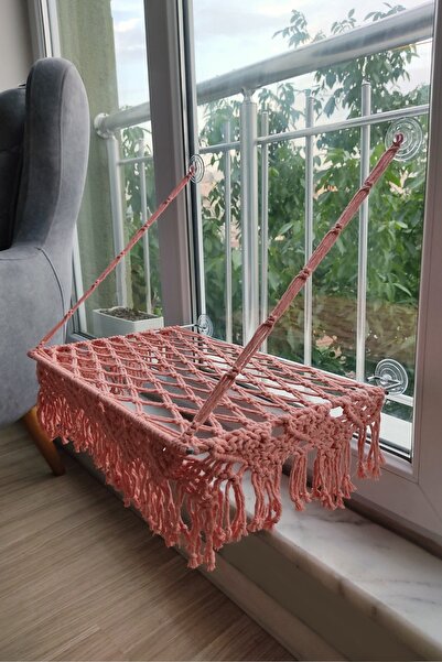 TREND Makrome Vantuzlu Hamak Cam Kedi Yatağı (Somon)